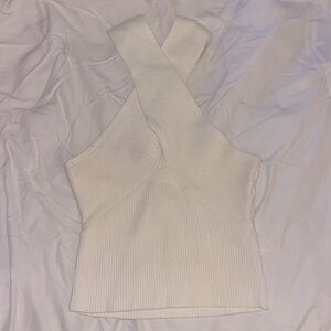 White Knit Crisscross Top